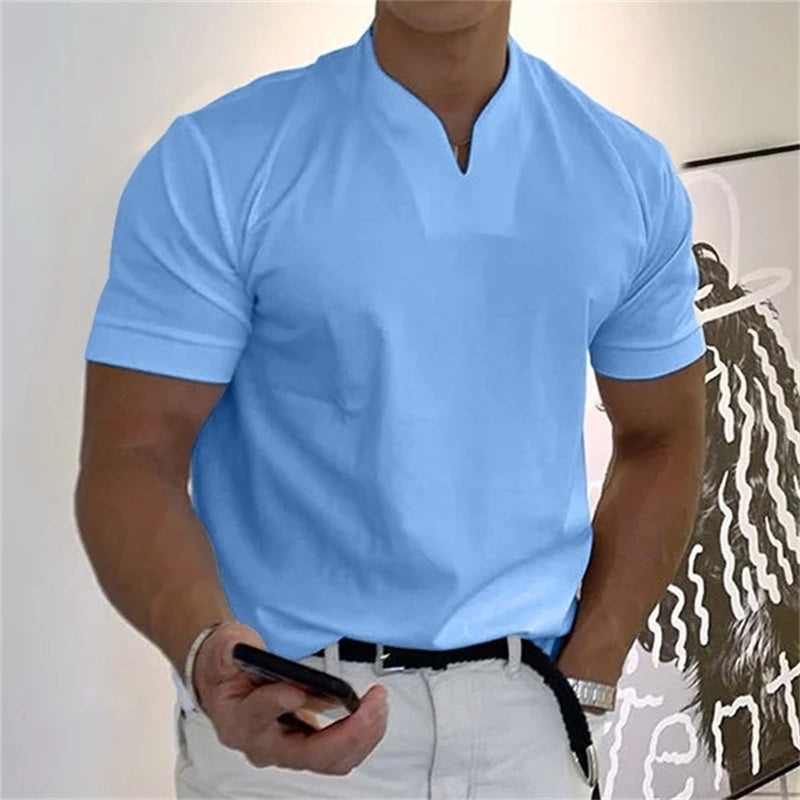💎 Men’s Gentleman Business Short Sleeve T-Shirt – V-Neck, Breathable Cotton Blend & Available Up to 5XL 👕✨