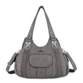 Woven Trim Washed Vegan Leather Hobo Bag