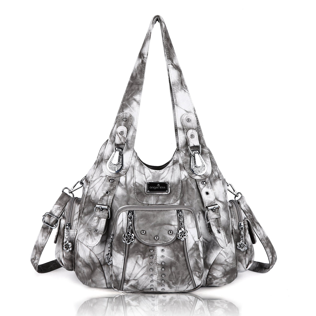 Tie-Dye Hobo Shoulder Bag with Rivet Strap Details