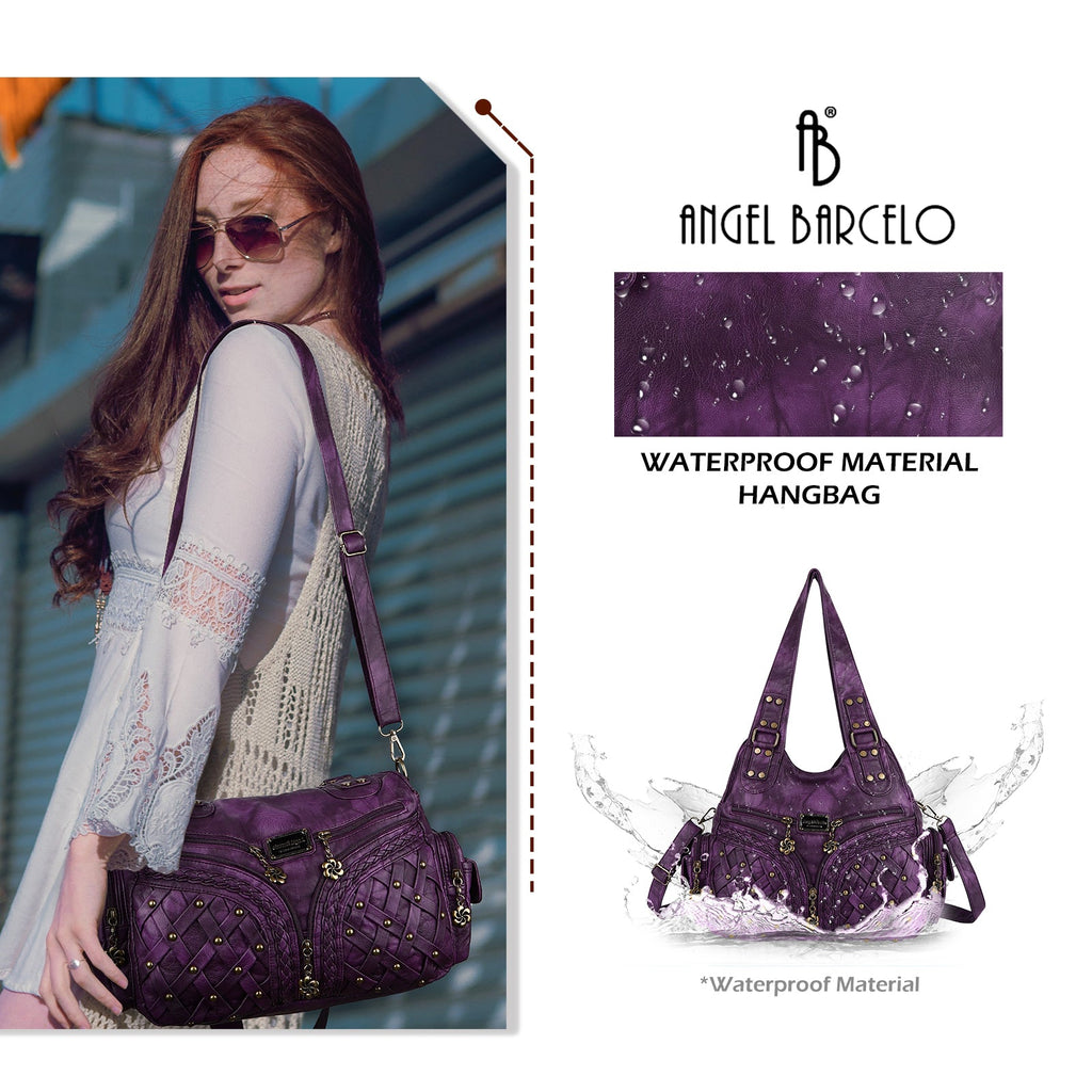 PU Studded Braided Multi-Pocket Hobo Bag