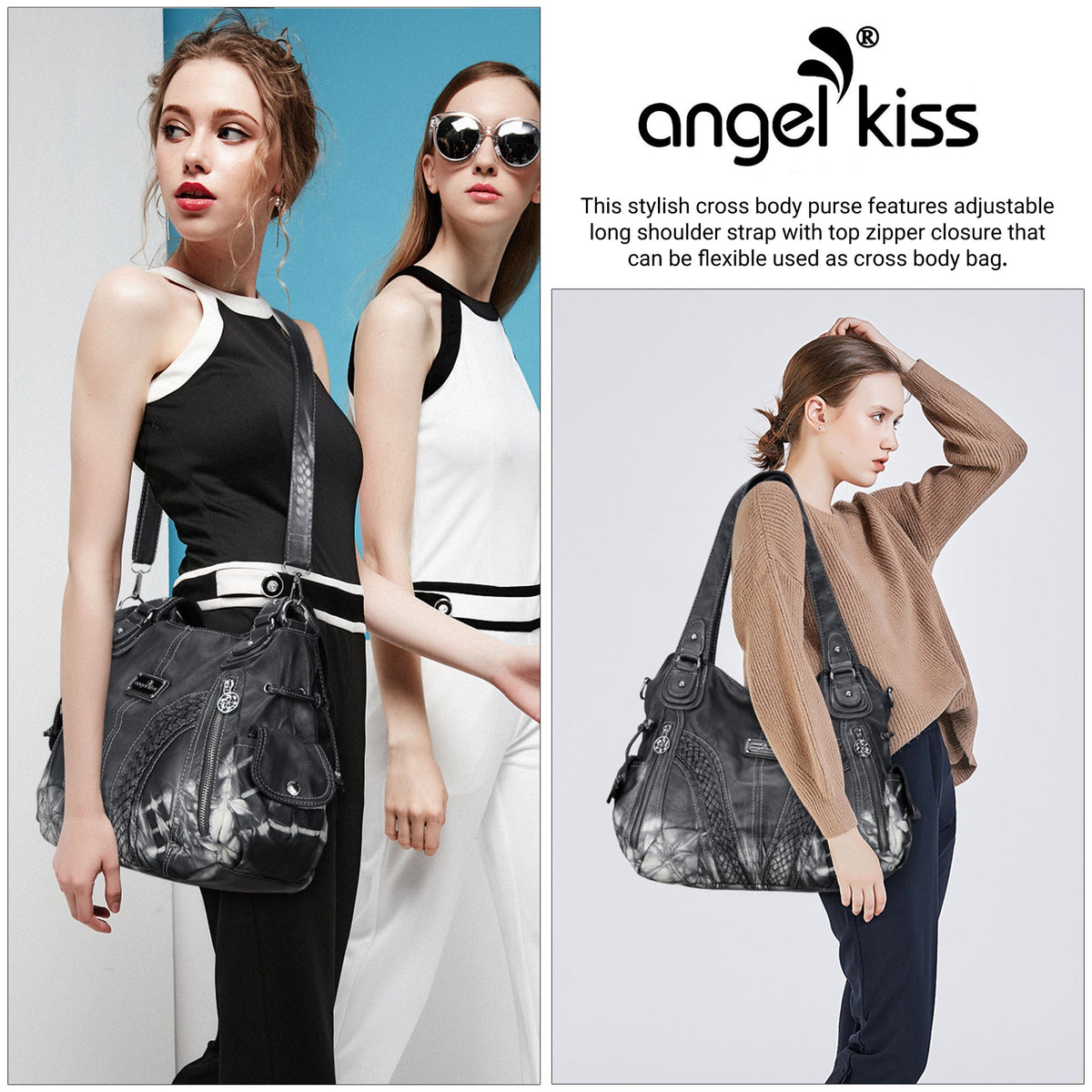 Washed Vegan Leather Braided Multi-Pocket Shoulder Bag