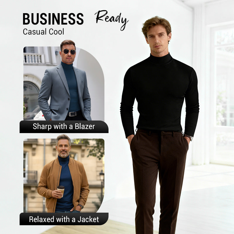 Mens High Neck Slim Fit Long Sleeve T-shirt