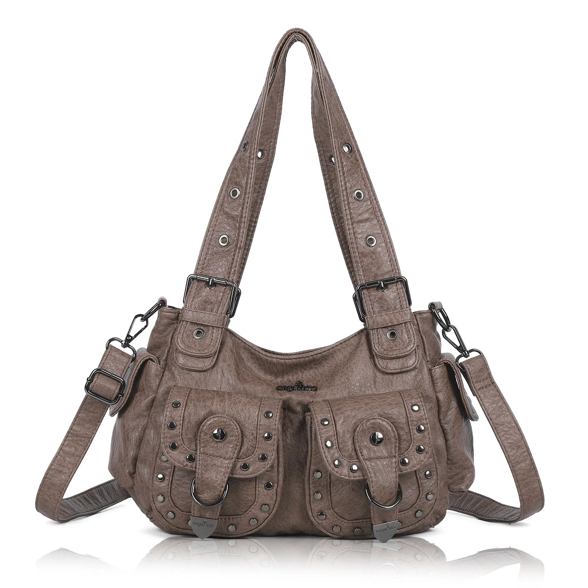 Vintage Y2K Studded Multi-Pocket Semi-Soft Tote Shoulder Bag