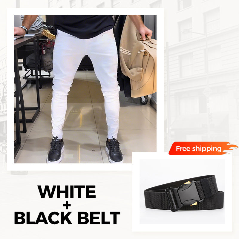 👖Men’s Casual Slim-Fit Solid Color Pants+Belt