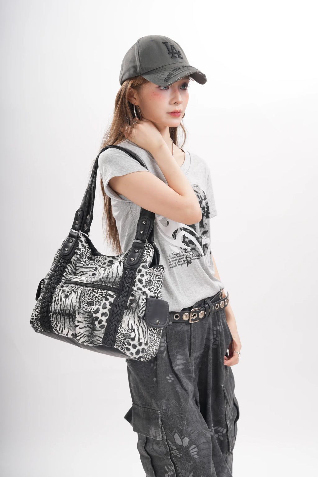 Vintage Leopard Vegan Leather Shoulder Tote
