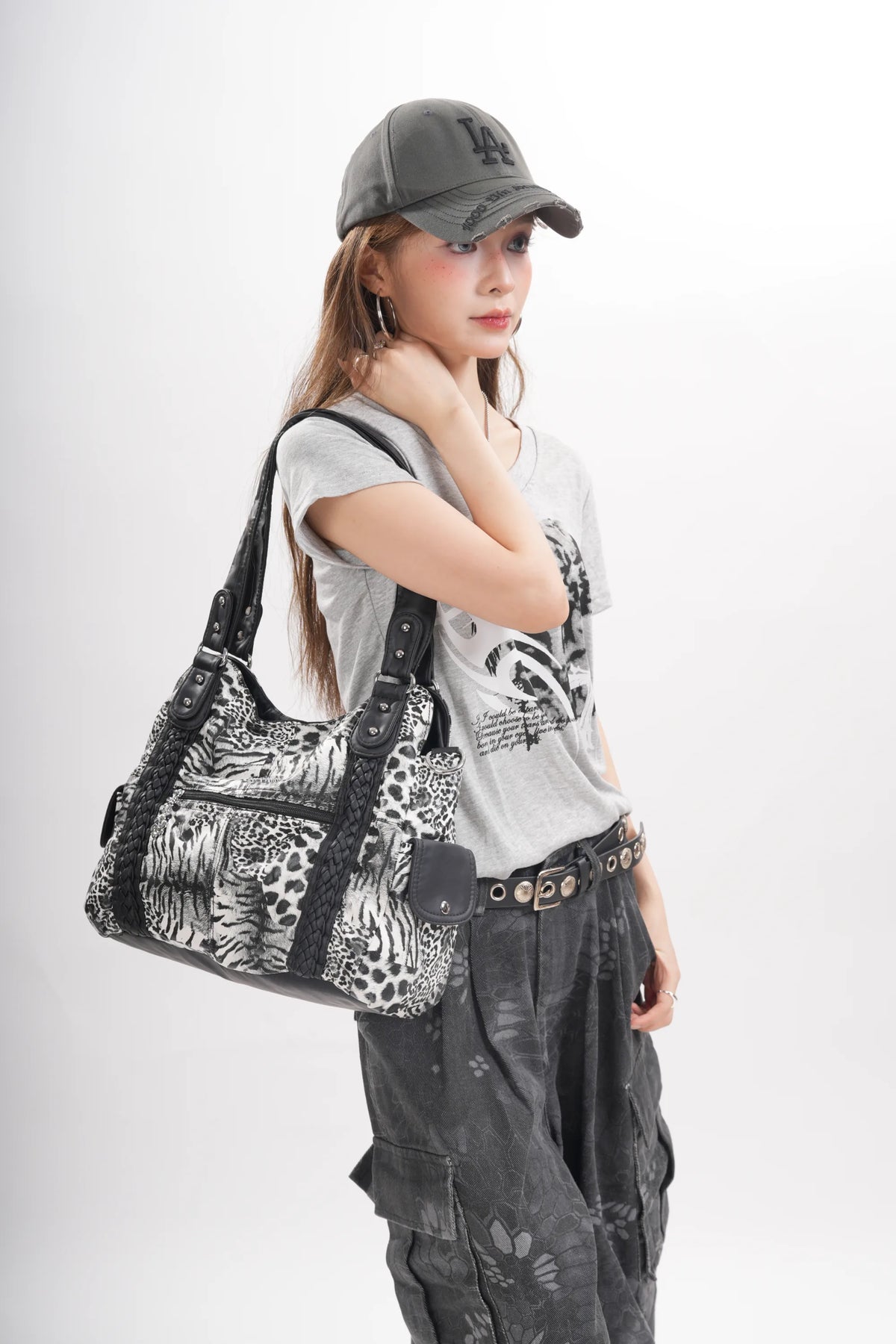 Vintage Leopard Vegan Leather Shoulder Tote