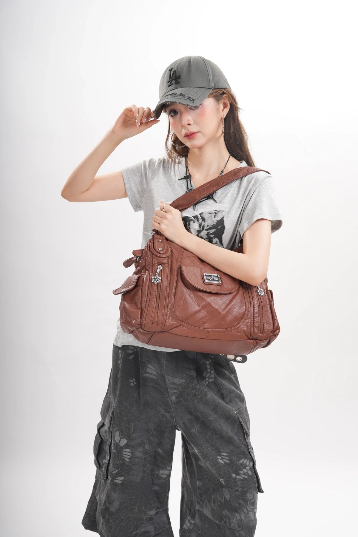 Women Handbag With High Quality Washed PU Multi Purpose Tote Bag