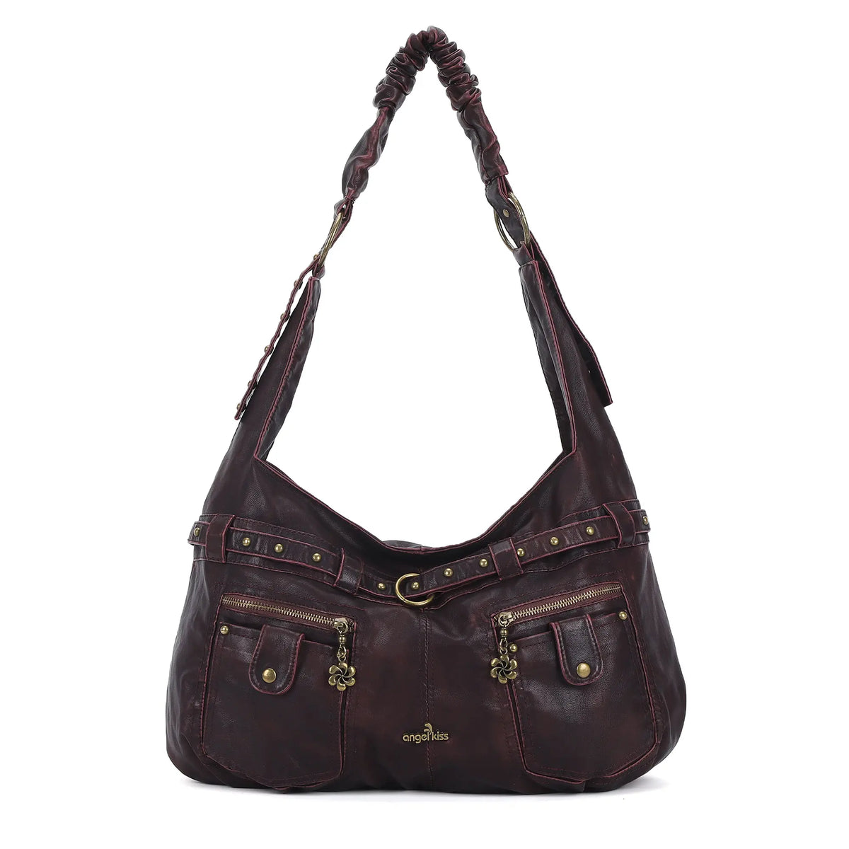 Vintage Vegan Leather Handbag – Multi-Pocket Shoulder Tote