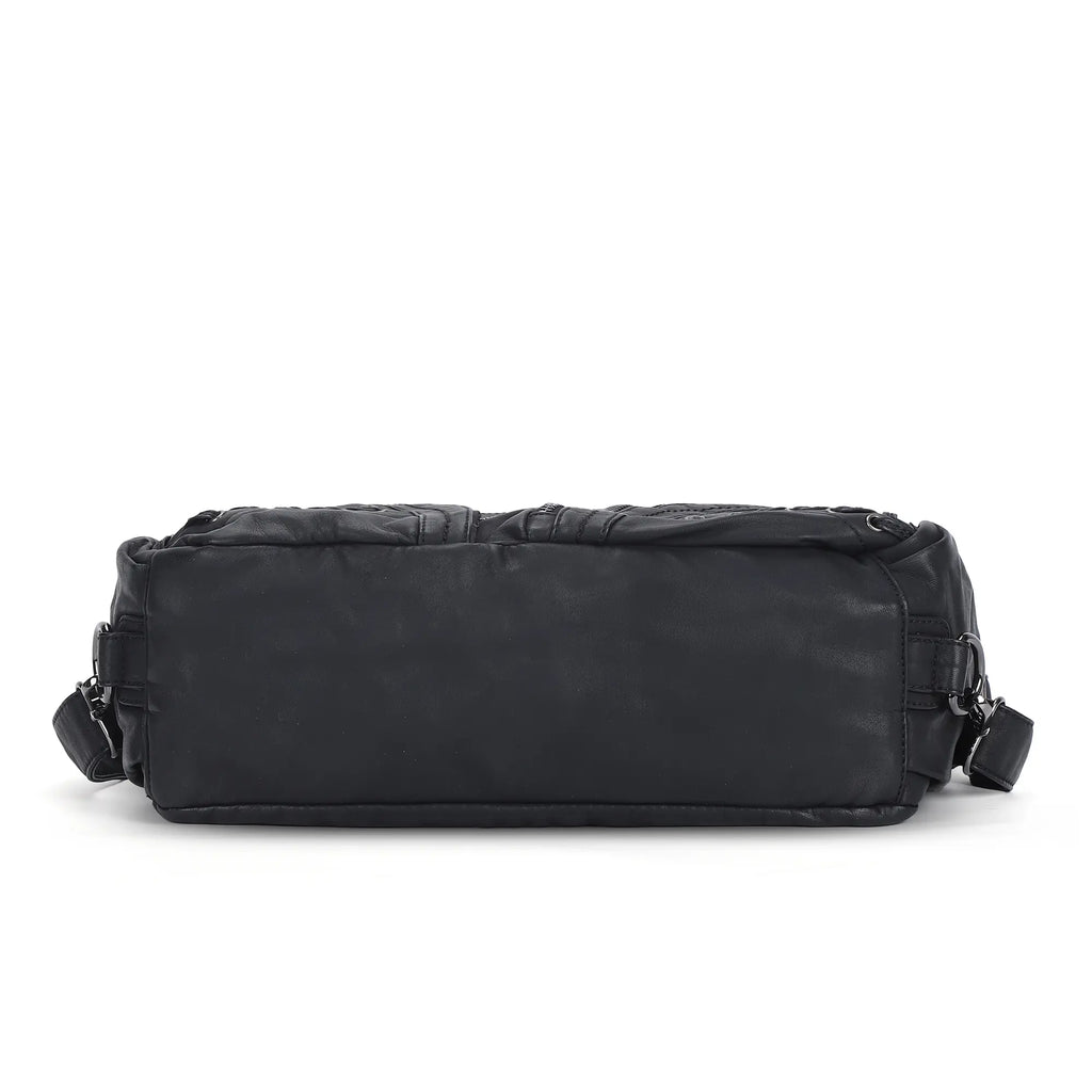 Diagonal Zipper Rivet Hobo Shoulder Bag