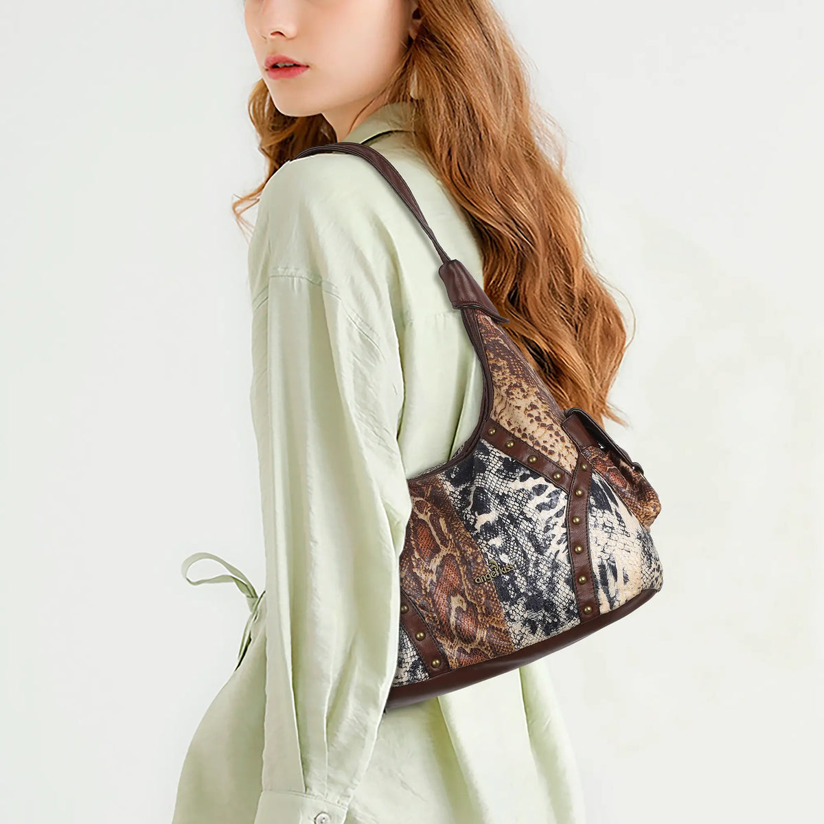 Modern Trendy Vintage Vegan Leather Hobo Tote Shoulder Bag