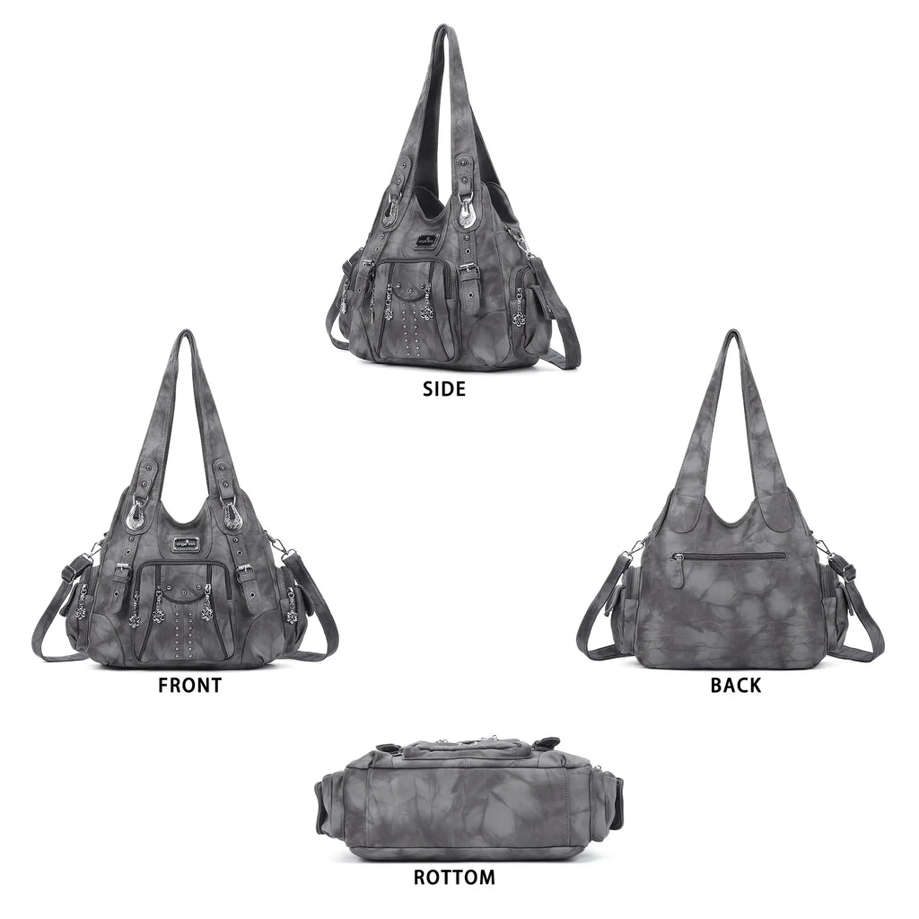 Tie-Dye Hobo Shoulder Bag with Rivet Strap Details