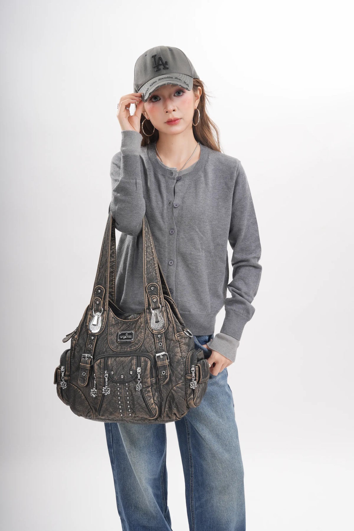 Structured Eco-Friendly Shoulder & Crossbody Bag with Multi-Pockets