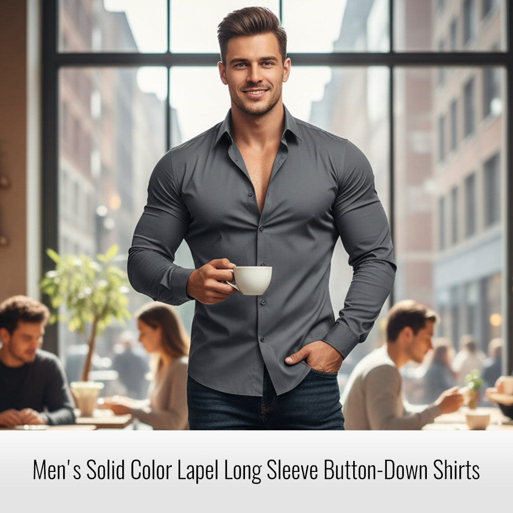 🔥High Quality Men's Four Seasons Solid Color Lapel Long Sleeve Button Shirt