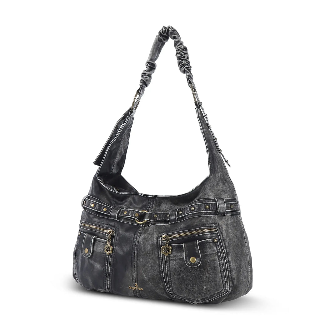 Vintage Vegan Leather Handbag – Multi-Pocket Shoulder Tote