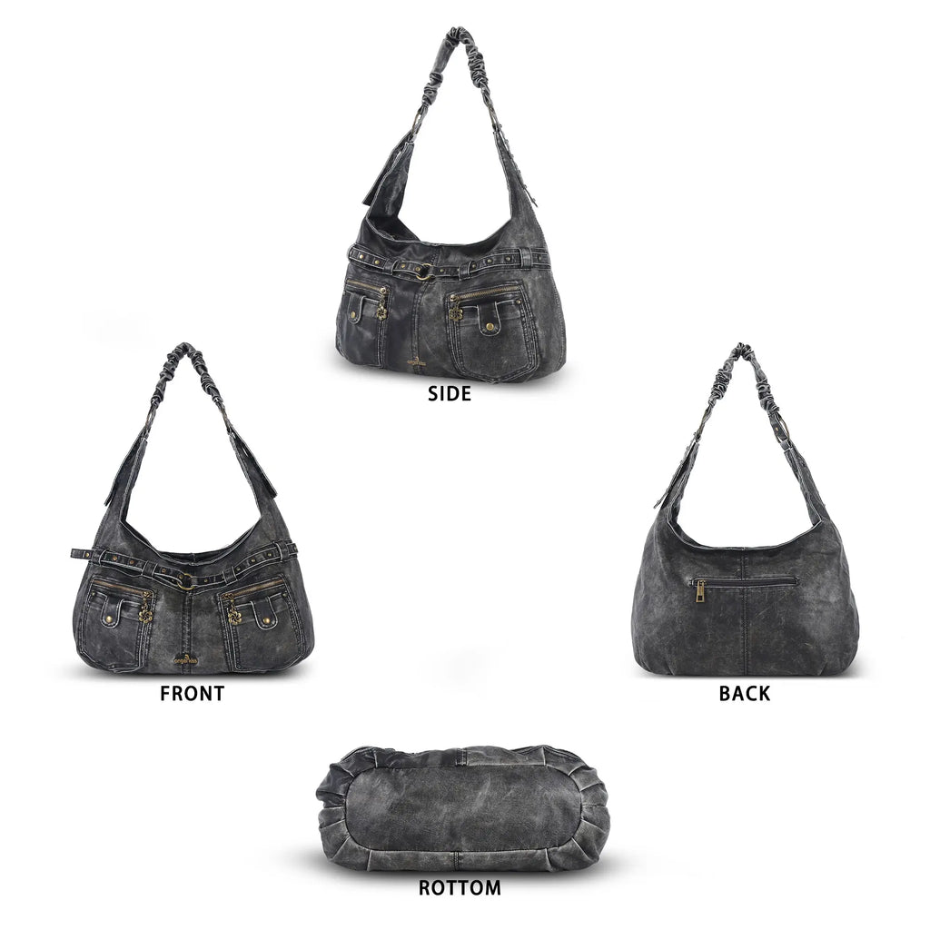Vintage Vegan Leather Handbag – Multi-Pocket Shoulder Tote
