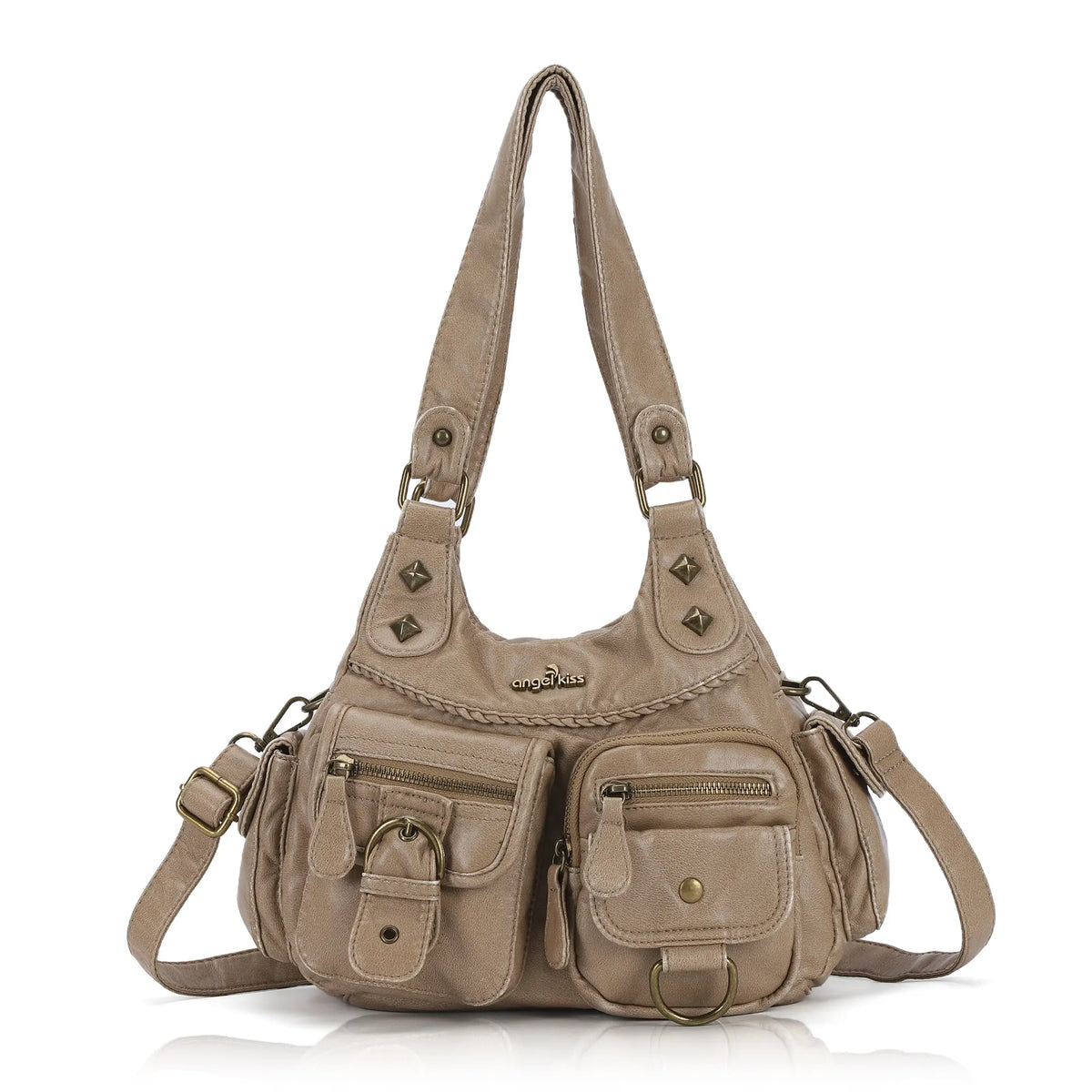 Tie-Dye Pink Multi-Pocket Vegan Leather Shoulder Tote Handbag